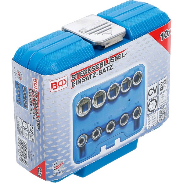 BGS Steckschlüssel-Einsatz-Satz Sechskant Antrieb Innenvierkant 12,5 mm (1/2) Zollgrößen 10tlg. - 2434