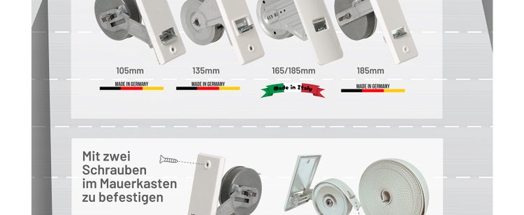 Rollwin Rolladen Gurtwickler Unterputz 135mm Lochabstand - mit 7m Gurt