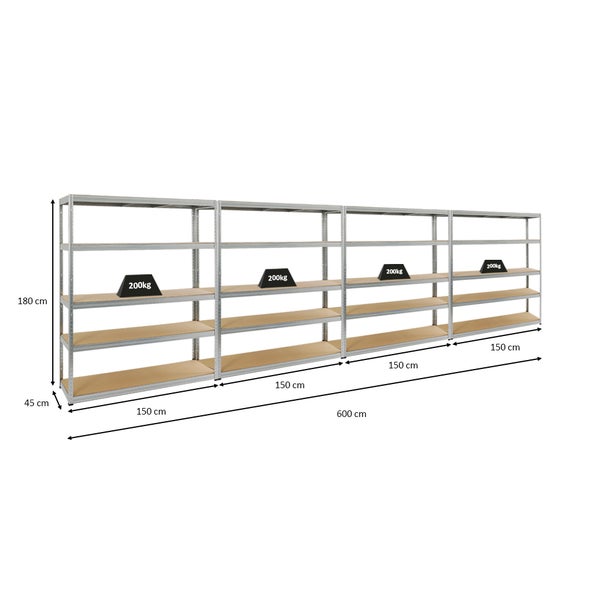 PROREGAL Mega Deal 4x Schwerlastregal Giant Elephant HxBxT 180 x 150 x 45 cm Fachlast 200 kg Verzinkt
