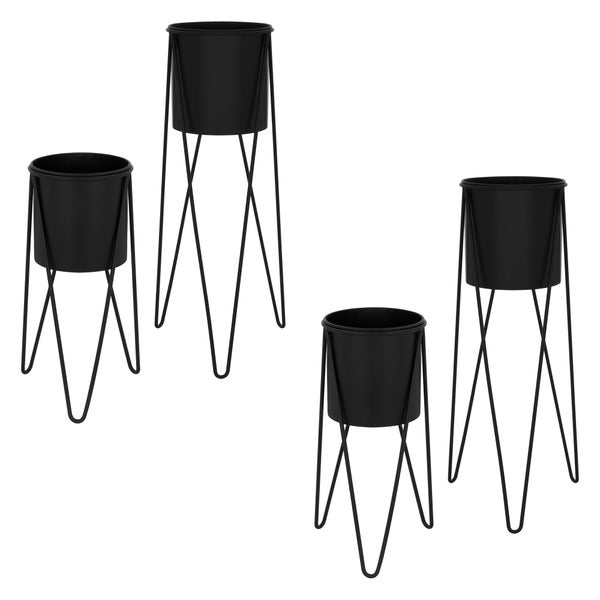 ML-Design Blumenständer 4er Set, Schwarz, 27x27x48,5 cm/35,5x34x75 cm, aus Stahl, Metallgestell Pflanzenständer, Blumentopfhalter 4-tlg, Blumentopfständer Blumenhocker Pflanztopf Deko Pflanztopfhalter