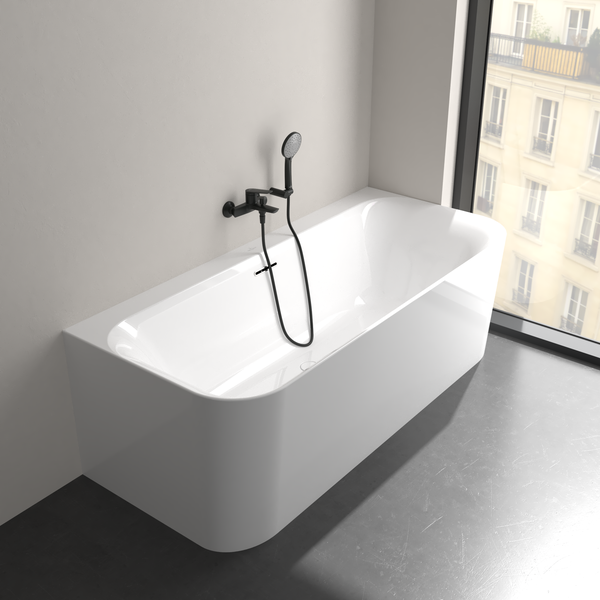 Villeroy & Boch Oasis Badewannenarmatur Aufputz, Wasserhahn Badewanne mit Rückflussschutz und Umstellfunktion, Mischbatterie Badewanne mit beweglichem Strahlregler, rund, Matt Black