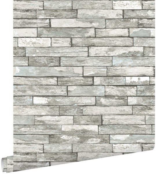 ESTAhome Tapete Holz-Motiv Weiß und Hellblau - 53 cm x 10.05 m - 138240