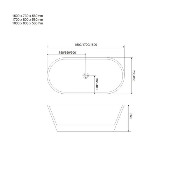 150 cm ovale Badewanne glänzend weiß  | Allegra