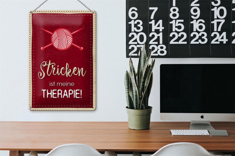 Blechschild Spruch 20x30cm Stricken ist meine Therapie