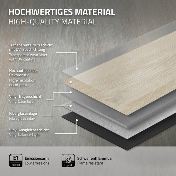 ML-Design Deluxe PVC Bodenbelag, Click Vinyl-Dielen, Vinylboden, 122 cm x 18 cm x 4,2 mm, Dicke 4,2 mm, 1,54m²/7 Dielen, Afterglow Eiche, Braun, Holzoptik, rutschfest, wasserfest, Belastungsklasse 34