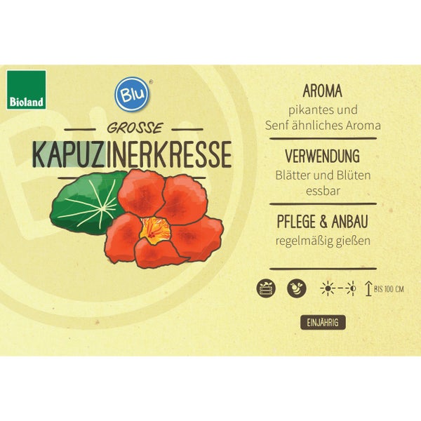 Kapuzinerkresse in BIO-Qualität - Tropaeolum majus - Kräuterpflanze im 12cm Topf