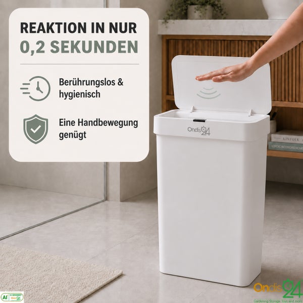 Ondis24 Abfalleimer mit 50 Liter Volumen und Maßen von 27,4 mal 41,4 mal 65,6 Zentimeter inklusive technischer Angaben.