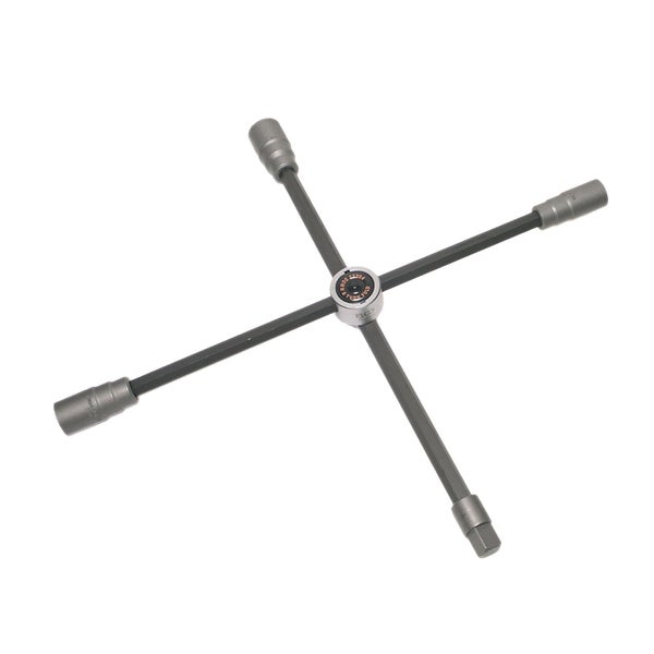 Klappbares Radkreuz von BGS Technic aus Metall mit vier verschiedenen Steckschlüsselgrößen für den Radwechsel.
