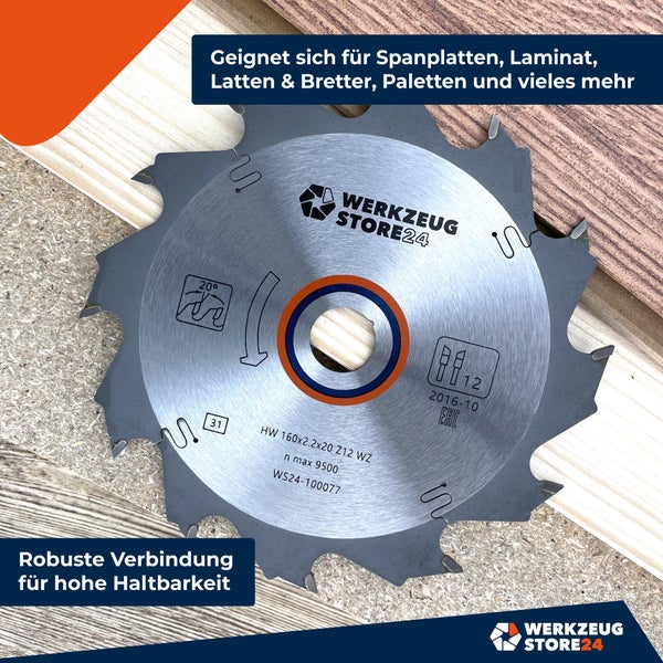 WS24 HM Kreissägeblatt Holz 160 x 2,2 x 20  WZ 12 - WS24-100077