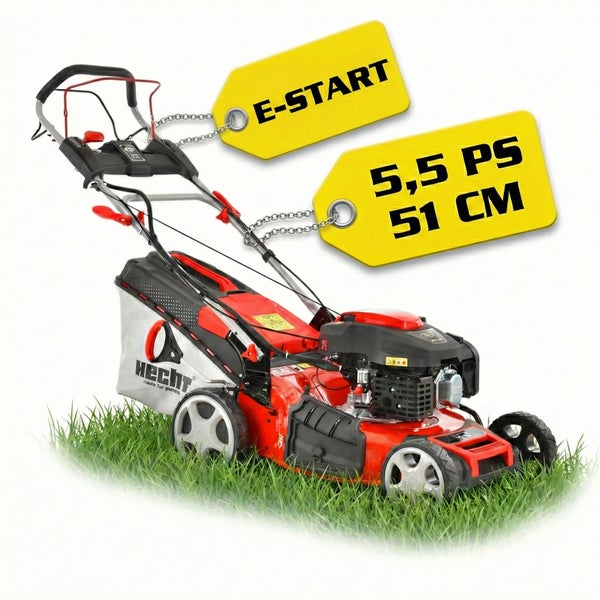 Roter Rasenmäher mit Elektrostart und 51 Zentimeter Schnittbreite