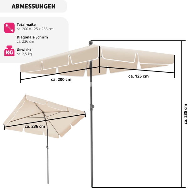Sonnenschirm tectake Vanessa 200 x 125 cm UV-Schutz 50+