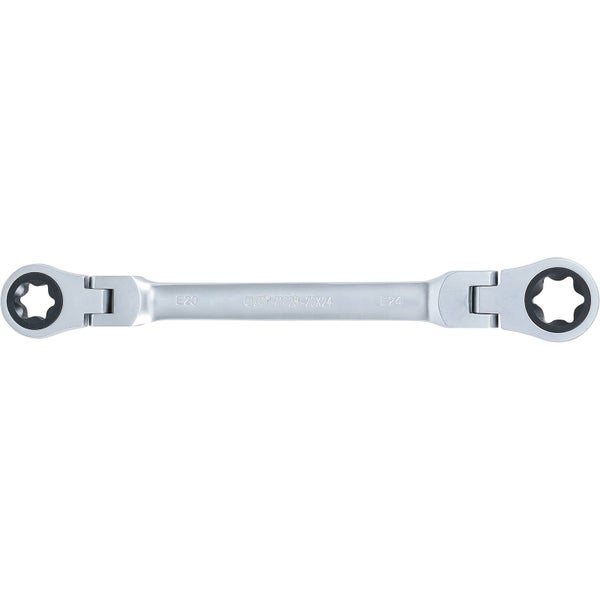 BGS Doppel-Ratschen-Ringschlüssel abwinkelbar mit E-Profil Ringköpfen SW E20 x E24 - 71028-20X24