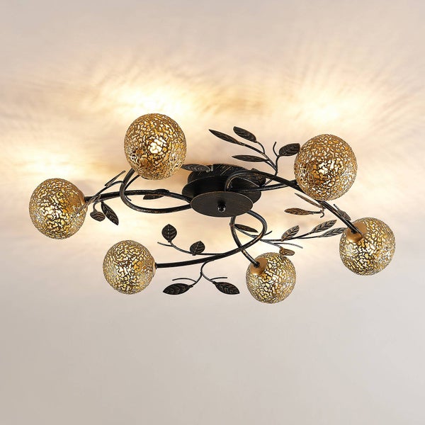 Lucande Deckenlampe Evory (Florentiner) in Schwarz aus Metall (6 flammig, G9) - Florentiner Deckenleuchte Lampe Wohnzimmerleuchte
