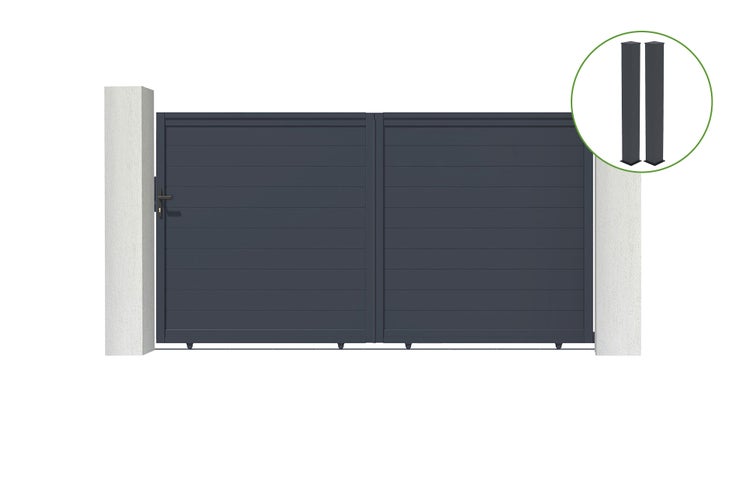 Schiebetor 3m EIGER H.180cm graues Aluminium + 2 Pfosten 20x20cm H.190cm