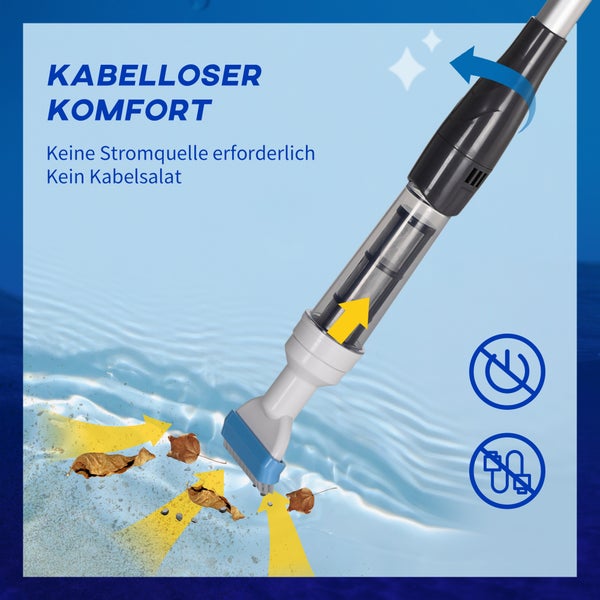 Outsunny Poolsauger mit Bürste, Lichter Poolreiniger mit verstellbarer Stange, 3 Sektionen Bodensauger für Unterirdische, Oberirdische Pools, Whirlpools, Ø6 x 106-162 cm, Alu, Blau+Weiß
