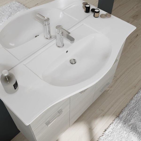 Bodenstehends Badmöbelset mit Beleuchtung und Hängeschrank, 106 cm | Rimini