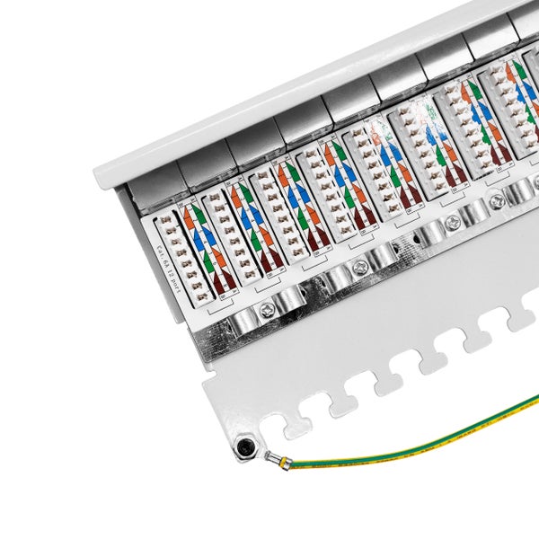 ProfiPatch Cat6a Patchpanel Patchfeld 12 Port Verteilerfeld für Keystone Module RJ45 Desktop und Wandmontage 1HE grau