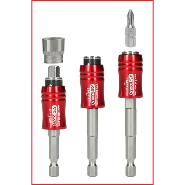 KS Tools Logo Schnellwechsel-Bithalter mit Stecknussadapter und Bit