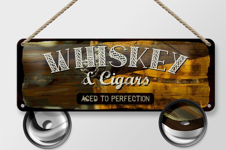 Blechschild Spruch Whiskey & Cigars aced to perfection 27x10cm