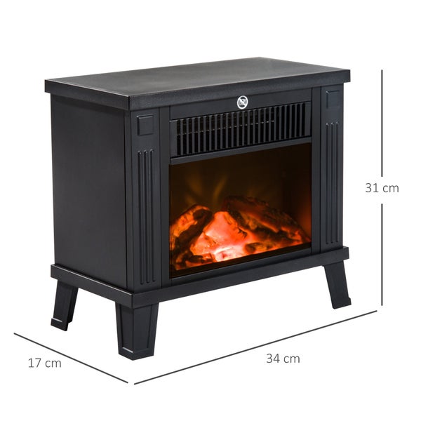 HOMCOM Elektrokamin mit Flammeneffekt, Feuer, 600/1200W, 34 x 17 x31 cm, Metall, Schwarz