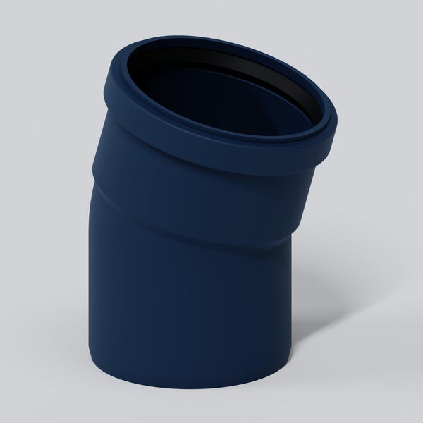 Schallgedämmter HT-Bogen aus blauem Kunststoff, Abwasserrohr-Winkelstück mit Gummidichtung.