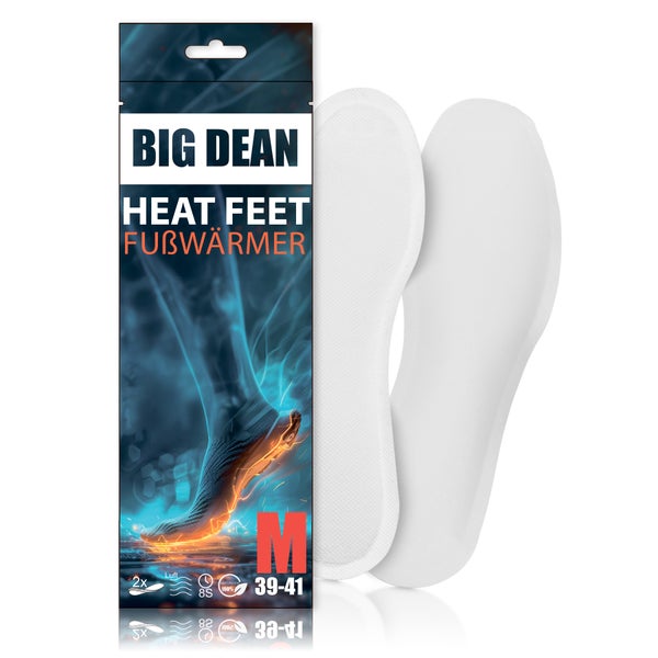 Big Dean Heat Feet Fußwärmer, zwei Paar Einlegesohlen für die Schuhgrößen 39 bis 41, luftaktiviert, circa 8 Stunden Wärme.