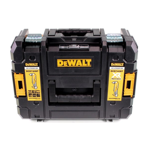 DeWALT TSTAK Werkzeugkoffer für 18 Volt Lithium Ionen Winkelbohrmaschine DCD740NT aus Kunststoff mit Metallverschlüssen.