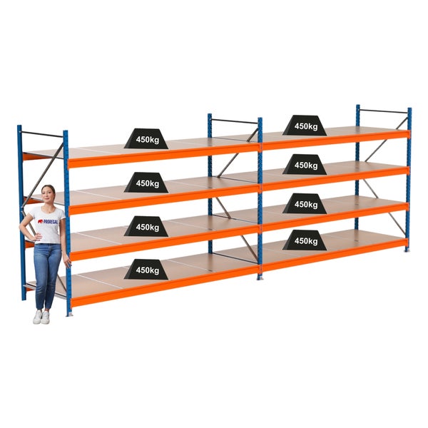 Lagerregal mit vier Ebenen, Traglast 450 Kilogramm pro Ebene