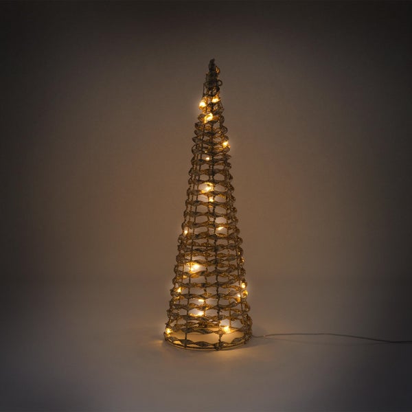 ECD Germany 2er Set LED Pyramide Lichterkegel Weihnachten, Warmweiß, 40cm-20LEDs/60cm-30LEDs, Gold, Metall, Leuchtpyramide mit Beleuchtung & Timer, batteriebetrieben, Deko Lichtpyramide Weihnachtsdeko