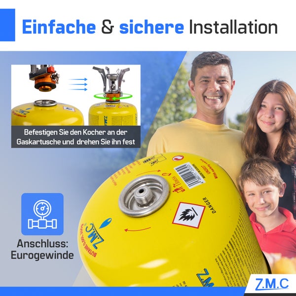 Z.M.C 3X Gaskartuschen 300g, Propan/Butan Gas 600ml, Gaskartusche EN417 Eurogewinde Anschluss, Schraubkartusche für Gaskocher, Gasbrenner, Unkrautbrenner, Universal Druckgasdose mit Schraubventil