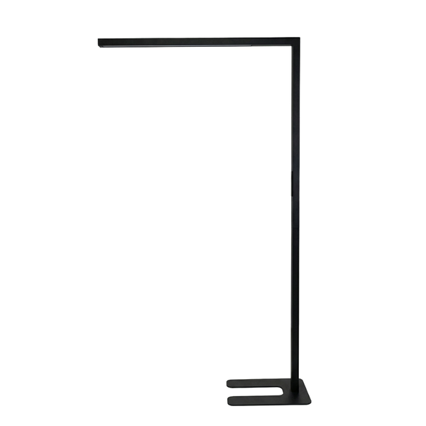 Schwarze Stehlampe mit LED-Beleuchtung und quadratischem Fuß