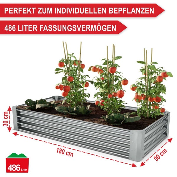 Detailansicht eines Hochbeets aus 0,4 Millimeter wetterfestem Stahl mit robusten Eckverbindungen und Innenraumverstrebungen für hohe Stabilität.