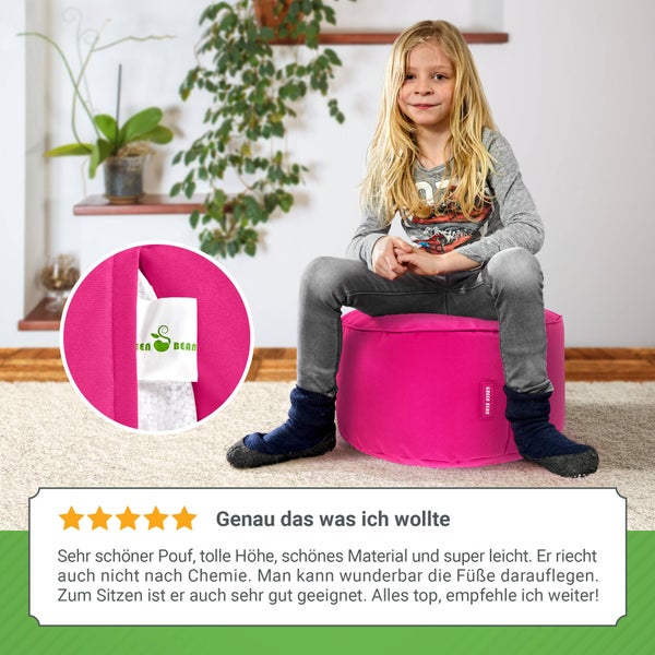 Green Bean Sitzsack-Hocker 45x25cm mit EPS-Perlen Füllung - Fußhocker Fußkissen Sitz-Pouf für Sitzsäcke - Bodenkissen für Kinder und Erwachsene - Fußablage Sitzkissen Sitzhocker Pink