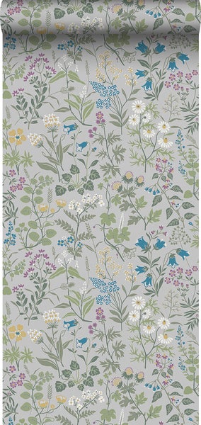 Borastapeter Tapete Feldblumen Graublau - 53 cm x 10.05 m - 660022
