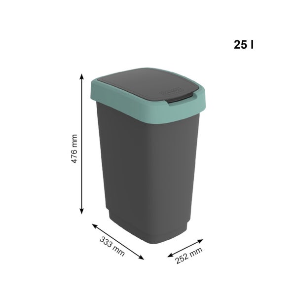 PROREGAL Klassischer Abfalleimer Für Innenbereich 25 Liter HxBxT 47,6 x 25 x 33 cm Kunststoff Schwarz-Grün