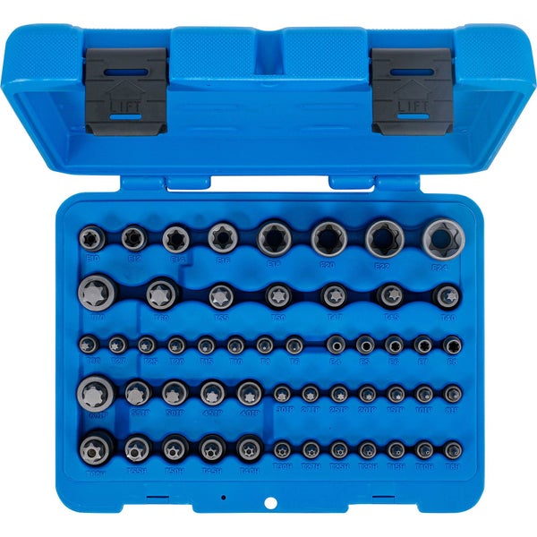 BGS Bit-Einsatz- und Steckschlüssel-Einsatz-Satz E-Profil / T-Profil (für Torx) / T-Profil (für Torx) mit Bohrung / TP-Profil (für Torx Plus) 52tlg. - 9839