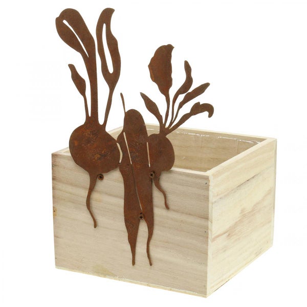 Blumenkasten aus Holz mit Gemüsedekoration