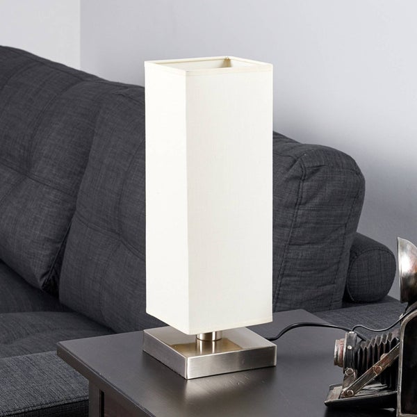 Lindby Tischlampe, Tischleuchte Stoffschirm weiß Nachttischlampe Stoffschirmlampe 1x E14 ohne Leuchtmittel Schlafzimmerlampe Nachttischleuchte