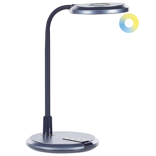 Schreibtischleuchte mit rundem Leuchtenkopf und flexiblem Arm