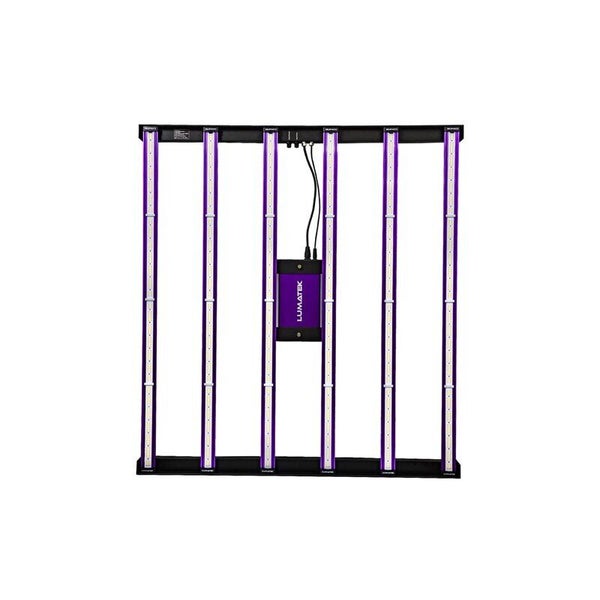 Lumatek LED-Pflanzenlampe mit sechs Lichtleisten und zentralem Treiber.