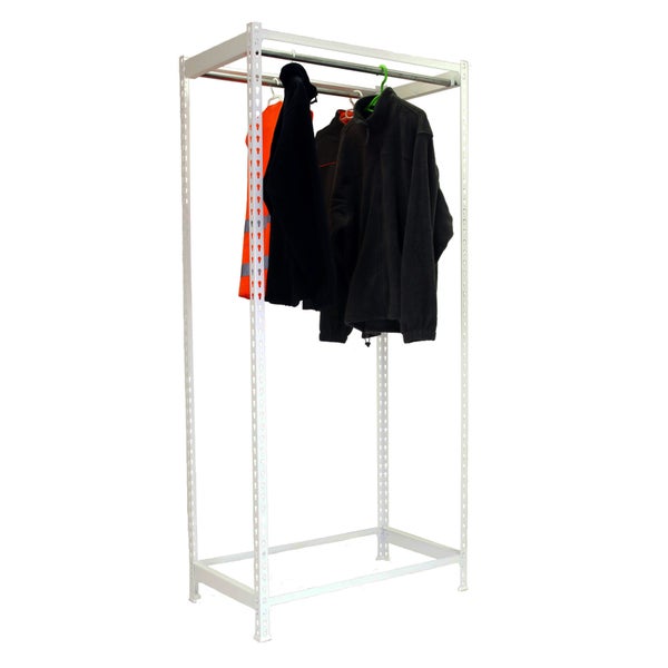 PROREGAL Kleiderstangenregal Metal Einzel HxBxT 200 x 90 x 50 cm Weiß Kleiderständer Garderobe Klamottenregal Stangenregal Regal