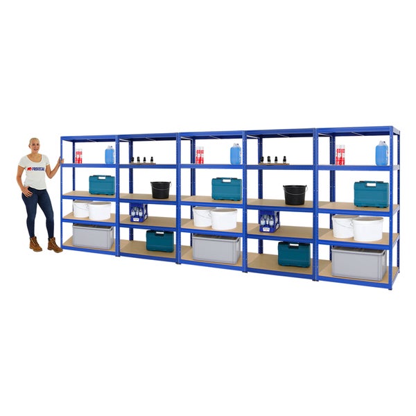 PROREGAL Mega Deal 5x Schwerlastregal Slim Elephant M HxBxT 180 x 90 x 60 cm 5 Ebenen Fachlast 350 kg Blau