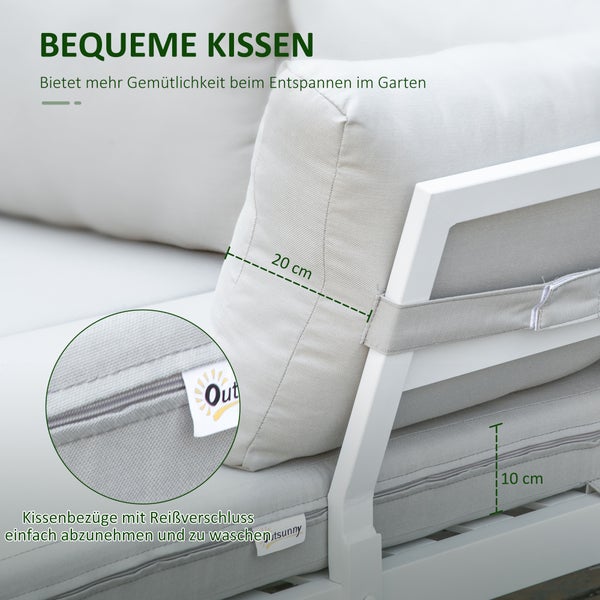 Outsunny 3 tlg. Gartenmöbel-Set, 173L x 77B x 71H cm, Aluminium, Polyester, Schaumstoff, beige