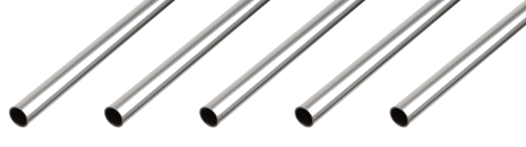 Fünf runde Metallrohre aus Edelstahl parallel angeordnet