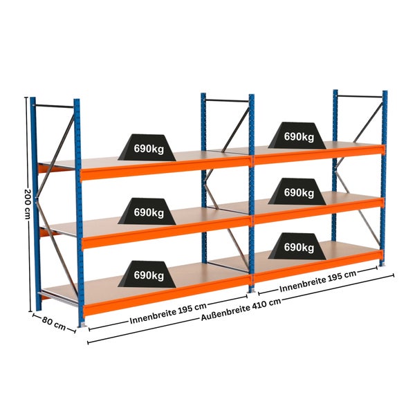 Regal mit drei Ebenen, Abmessungen und Gewichtsangaben