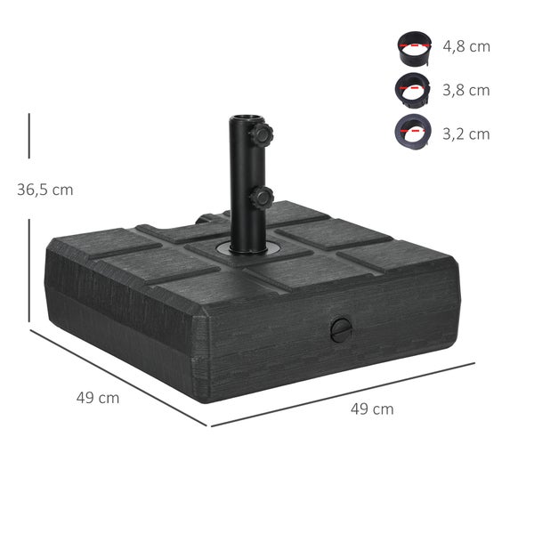 Outsunny Sonnenschirmständer bis 40 kg befüllbar Schirmständer mit Griff, Quadratisch Schirmhalter, Schirmgewicht, Ständer für Sonnenschirm Ø32/38/48 mm, für Balkon, Terasse, Garten, Schwarz