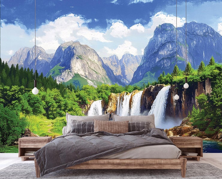 Fototapete 3D Effekt Wasserfall Wohnzimmer Vlies Tapete 300x210 cm