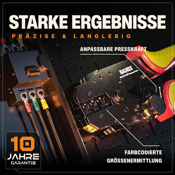 BAURIX® Crimpzange mit Wechselbacken, Crimpzangen Set, Krimpzange für Kabelschuhe, Flachsteckhülsen, Aderendhülsen, Quetschverbinder & Stoßverbinder, Krimpzangenset, Kabelzange, Crimping Pliers