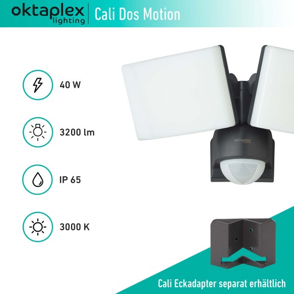 Oktaplex LED Außenstrahler mit Bewegungsmelder 3000K Warmweiß IP65 anthrazit 40W