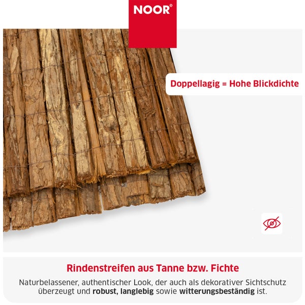 Noor Sichtschutzmatte aus Fichten und Tannen Rindenstreifen doppellagig für hohen Sichtschutz